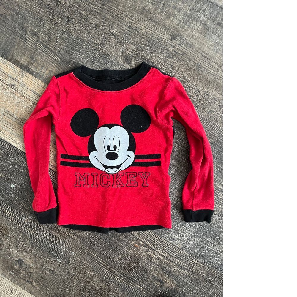 Disney Junior Mickey Mouse Red Long Sleeve T-Shirt Character Print Kids Size 3T